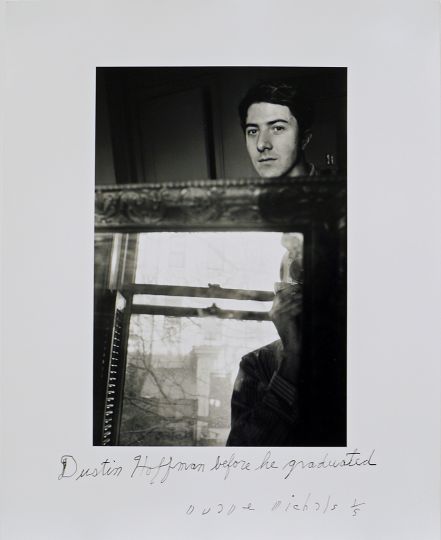 Dustin Hoffman, 1967/2015rnGelatin silver print with hand-applied textrn6 7/8 x 4 1/2 inches (image); 9 7/8 x 7 7/8 inches (sheet)rnEdition 1/5rn© Duane Michals. Courtesy of DC Moore Gallery, New York.rn