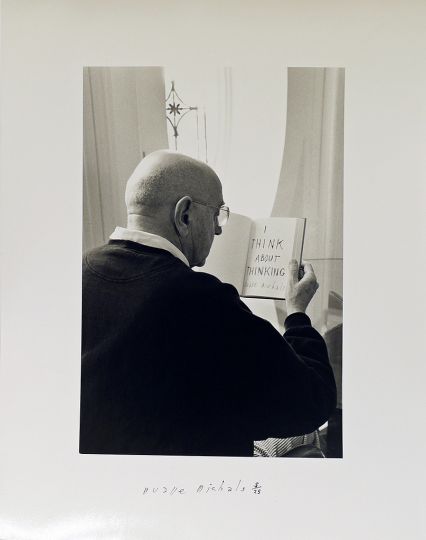 I Think About Thinking, 2000/2000rnGelatin silver print with hand-applied textrn10 x 6 3/4 inches (image); 14 x 11 inches (paper)rnEdition 5/25rn© Duane Michals. Image courtesy of DC Moore Gallery, New Yorkrn