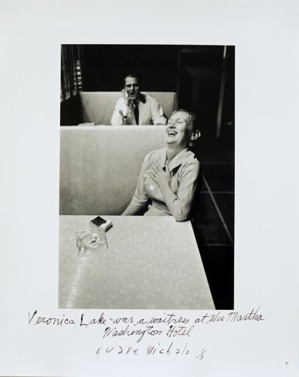 Veronica Lake, c. 1960-65/2015rnGelatin silver print with hand-applied textrn6 3/4 x 4 1/2 inches (image); 9 7/8 x 8 inches (sheet)rnEdition 1/5rn© Duane Michals. Courtesy of DC Moore Gallery, New York.rn