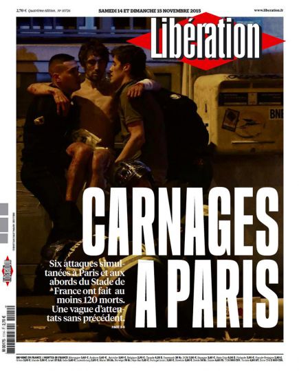 Libération daté du samedi 14 et dimanche 15 novembre 2015, « Une ».
