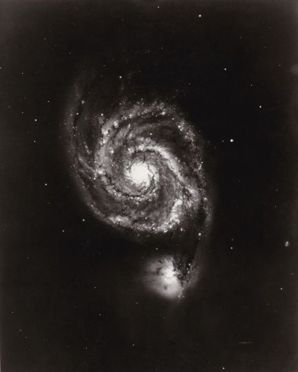 Mont Palomar, Galaxie du Tourbillon (M 51, Whirlpool)
dans la constellation des Chiens de chasse, c.1950, 21 x 25 cm
