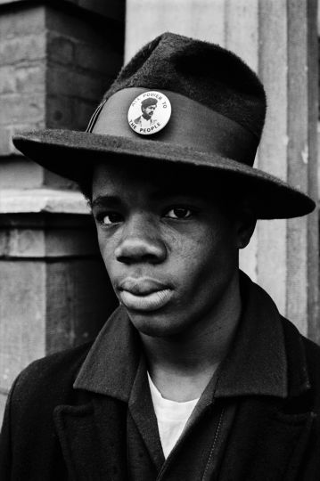 1970 - Chicago, Illinopis, USA: Teenager on Chicago’s south side wears a Bobby Seale button on his hat to show his support. The Black Panthers were able to motivate urban youth. (Stephen Shames/courtesy Stephen Kasher Gallery)