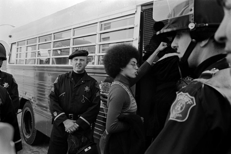 Fania Jordan, Angela Davis’ sister is arrested at Angela’s trial. In August of 1970, Jonathan Jackson, George’s younger brother, took weapons to the Marin County Courthouse and took hostages which he intended to trade for his brother. He was killed in the attempt. He used a gun belonging to Angela Davis. 1972