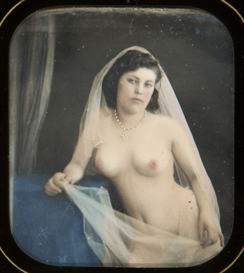 Artist unknown, Veiled nude with diamond pendant, Stereo daguerreotype, ca. 1850, Collection of Michael Mattis and Judy Hochberg