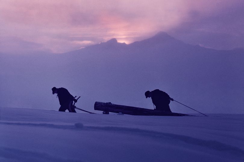 ©René Groebli, Sledge with tree trunk, Bernese Oberland, No. D152, Switzerland, 1956
