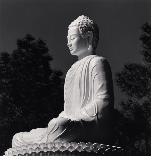 Michael Kenna, White Buddha, Phuac Hoa Pagoda, Hue, Vietnam, 2019, courtesy Ira Stehmann Fine Art