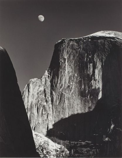 Ansel Adams, Moon and Half Dome, Yosemite National Park, Ca., circa 1960. Estimate $15,000 - 25,000. Photographs New York