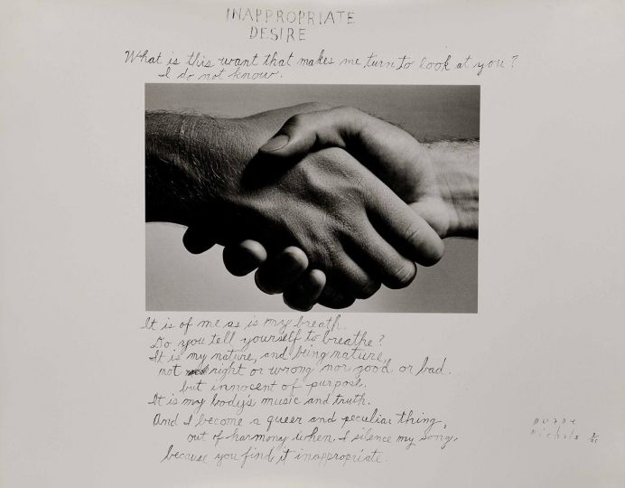 Inappropriate Desire, 1986 Gelatin silver print with hand-applied text 11 x 13 7/8 inches Edition 3/25 © Duane Michals - Courtesy DC Moore Gallery