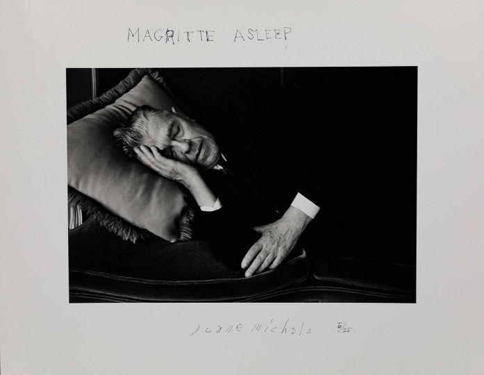 Magritte Asleep, 1965 Gelatin silver print with hand-applied text 11 x 13 7/8 inches Edition 5/25 © Duane Michals - Courtesy DC Moore Gallery