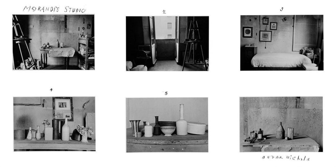 Morandi's Studio, 1985 Six gelatin silver prints with hand-applied text 5 x 7 inches (each) © Duane Michals - Courtesy DC Moore Gallery