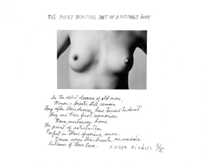 The Most Beautiful Part of a Woman's Body, 1986 Gelatin silver print with hand-applied text 11 x 13 7/8 inches Edition AP I/V © Duane Michals - Courtesy DC Moore Gallery