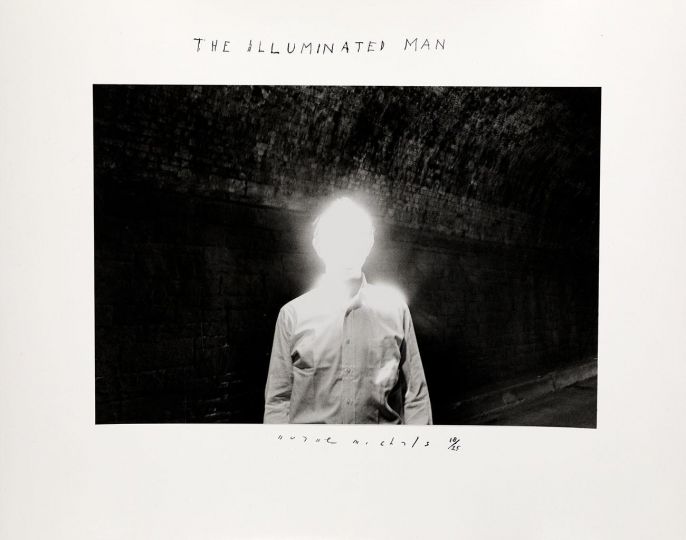 The Illuminated Man, 1968 Gelatin silver print with hand-applied text 10 7/8 x 13 3/4 inches Edition 18/25 © Duane Michals - Courtesy DC Moore Gallery
