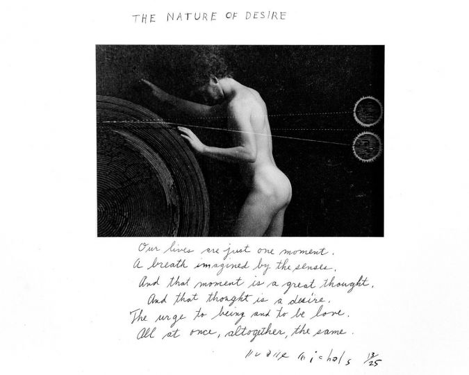 The Nature of Desire, 1986 Gelatin silver print with hand-applied text 11 x 13 7/8 inches Edition 13/25 © Duane Michals - Courtesy DC Moore Gallery