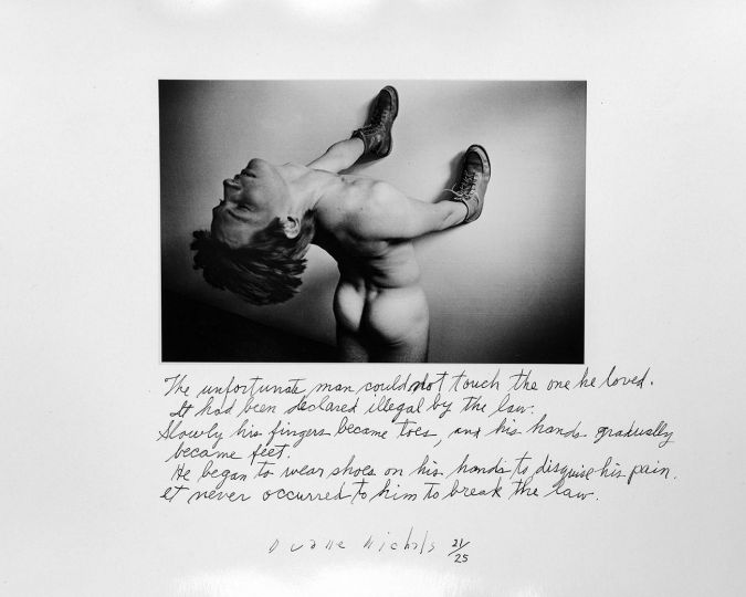 The Unfortunate Man, 1976 Gelatin silver print with hand-applied text 10 7/8 x 13 7/8 inches Edition 21/25 © Duane Michals - Courtesy DC Moore Gallery