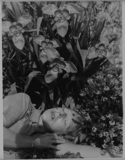 Claude Cahun, Autoportrait aux orchidées, 1939, Photograph, gelatin silver print on Velox paper, 10,2 × 7,8 cm, Courtesy Private Collection Alberta Pane / Patrice Garnier. All rights reserved.
