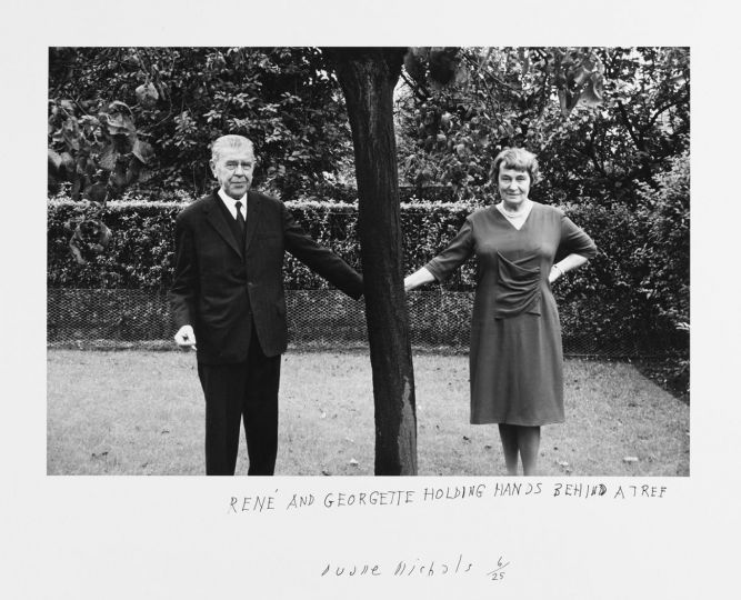 Rene and Georgette Holding Hands Behind a Tree, 1965 © Duane Michals. Courtesy of DC Moore Gallery, New York.