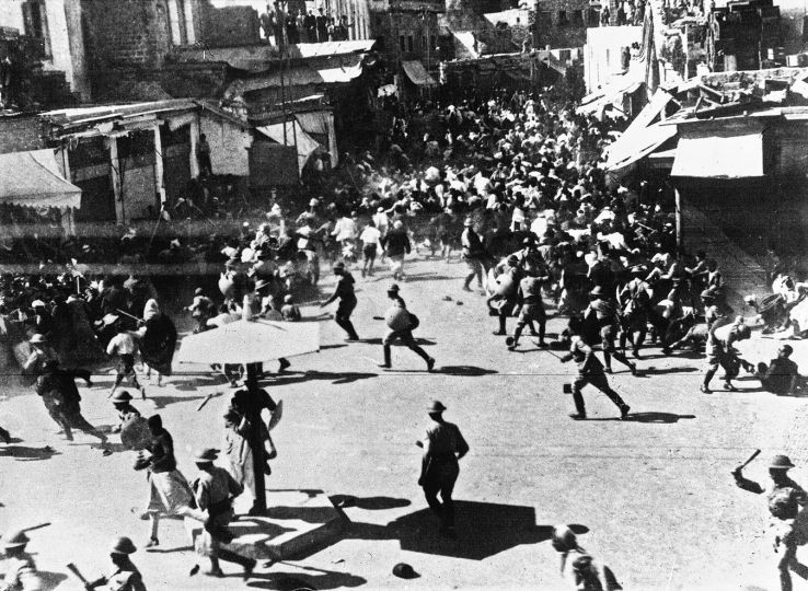 10.07 Unknown photographer. British Police Dispersing Arab Rioters Protesting Jewish Immigration in Jaffa, 1936. Variable dimensions. Gelatin silver print. French News Agency, Gallica Digital Library.