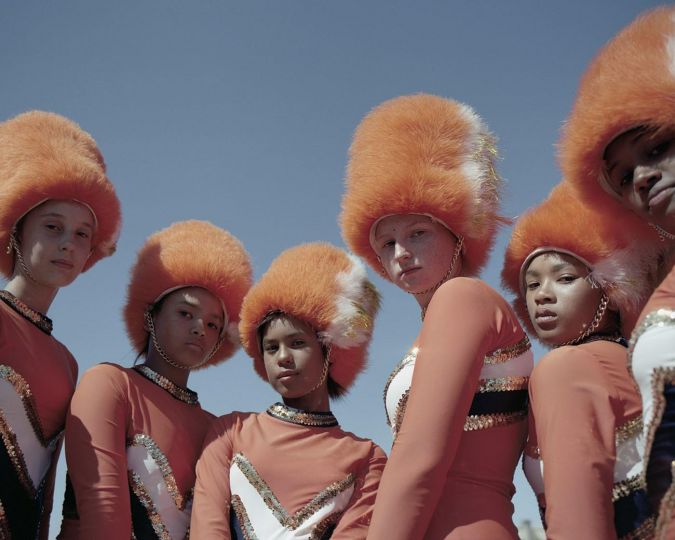 Chloe Heydenrych, Paige Titus, Ashnique Paulse, Elizabeth Jordan, Tammy Baantjies and Chleo de Kock, Fairmont High School Majorettes, Durbanville, Cape Town, 2018 © Alice Mann – Courtesy of the artist and David Hill Gallery