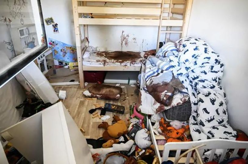 AW 10.02 Amir Cohen. Hamas Blood stained child’s bed, 2023. Variable dimensions. Digital file. Aftermath of a deadly infiltration by Hamas gunmen in Kibbutz Nir Oz, Israel. Reuters.