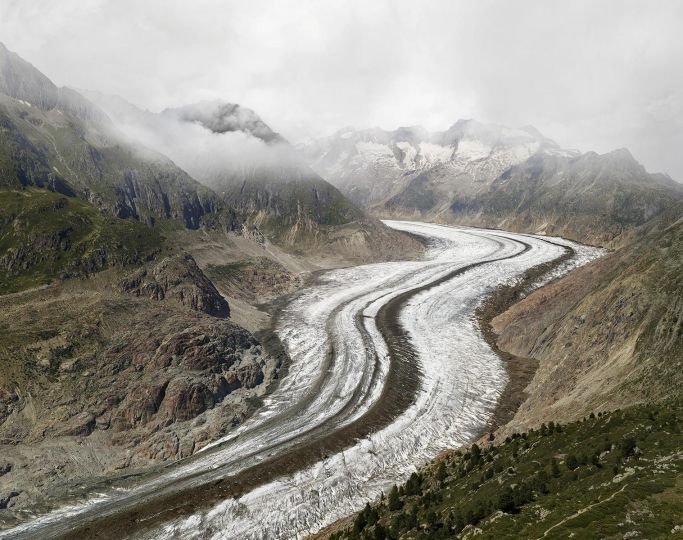 Andreas Gursky,
Aletsch Glacier II, 2024	                                               Inkjetprint on dibond behind glass
207 x 257.2 x 6.2 cm | 81 1/2 x 101 1/4 x 2 3/8 inches (framed) © Andreas Gursky / ARS, 2025 - Courtesy Sprüth Magers
