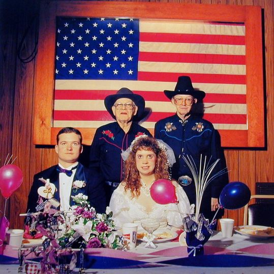 Chris Verene, My cousin Candi's wedding with her two favorite customers from the Sirloin Stockade, 1997, Courtesy of PDNB Gallery, Denton, TX