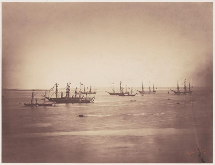 Gustave Le Gray (French, 1820-1884) The French and English fleets, Cherbourg, 4-8 August 1858 Albumen print from a collodion negative 30.9 x 40.4 cm - Courtesy Hans P. Kraus Jr. Fine Photographs