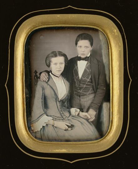 Photographer unknown, Portrait of a Mother and Child, 1840-59, Hand-colored daguerreotype