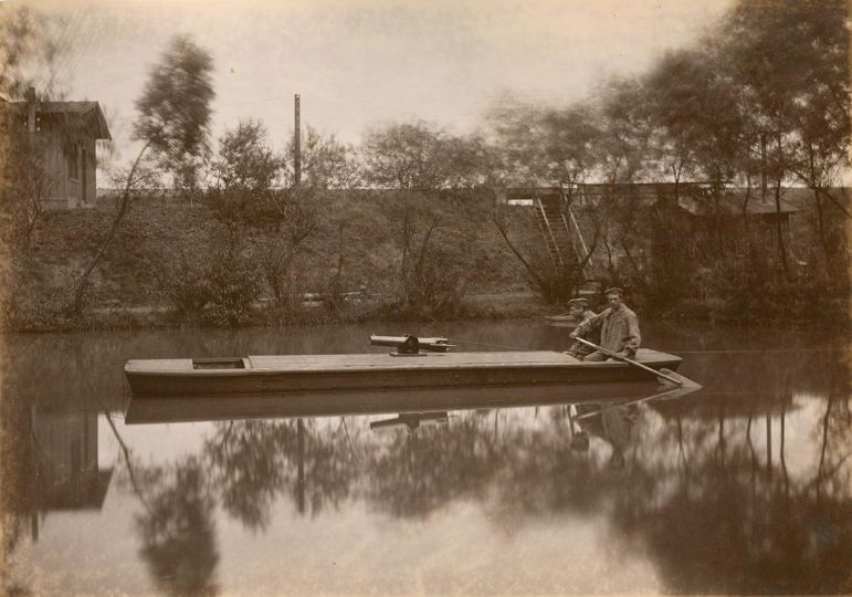 Hugo van Werden (German, 1836-1911) Iron Pilot Boat at Krupp Firing Range, 1870s Albumen print 24.5 x 34.6 cm - Courtesy Hans P. Kraus Jr. Fine Photographs