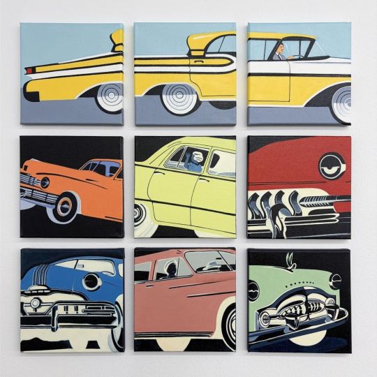 Dot Duvall, Long Ride (triptych) and Car series, 2024, Courtesy of PDNB Gallery, Denton, TX