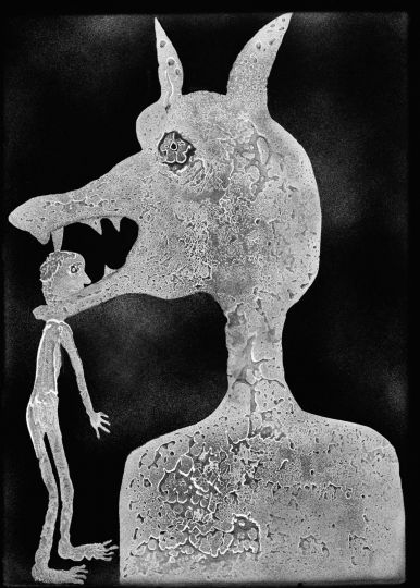 Roger Ballen, Chomp, 2010, immagine stampata su tessuto, retroilluminata 138 x 99 x 8 cm, © Courtesy BUILDING, Milano